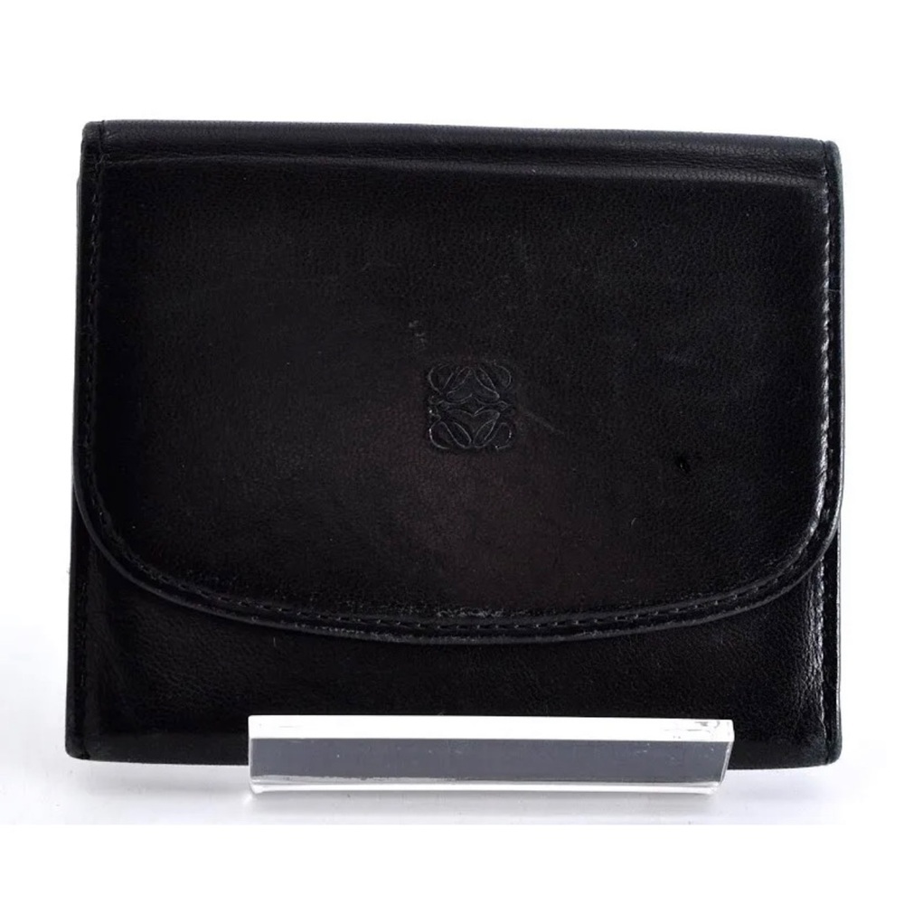 LOEWE Anagram Card Case Leather Black Used Authentic EUC